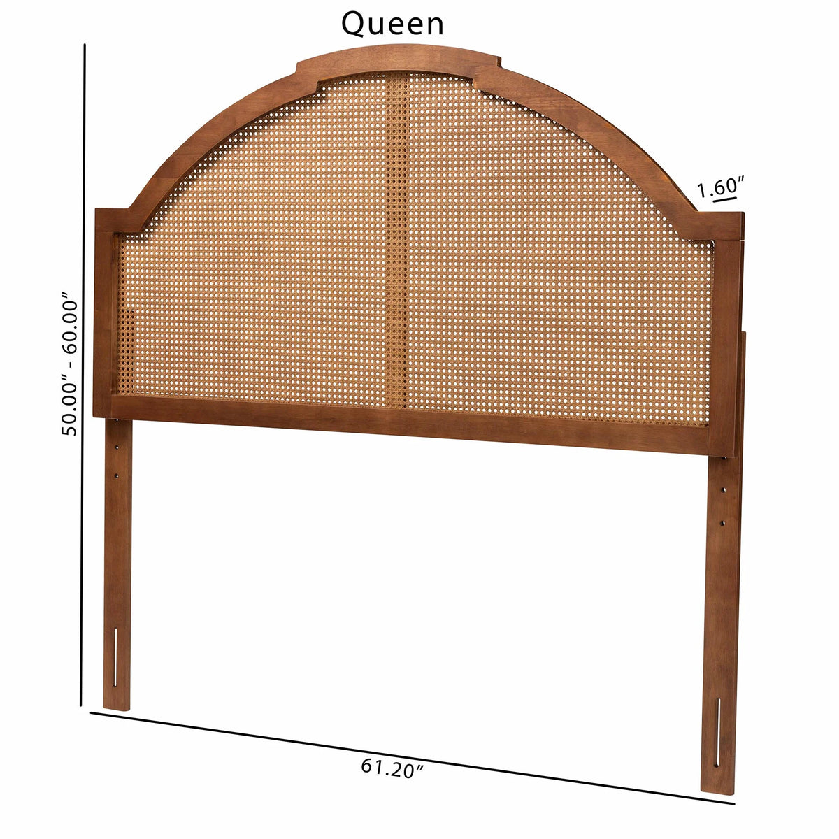 Ash Walnut Finished Wood Queen Size Headboard with Rattan H856