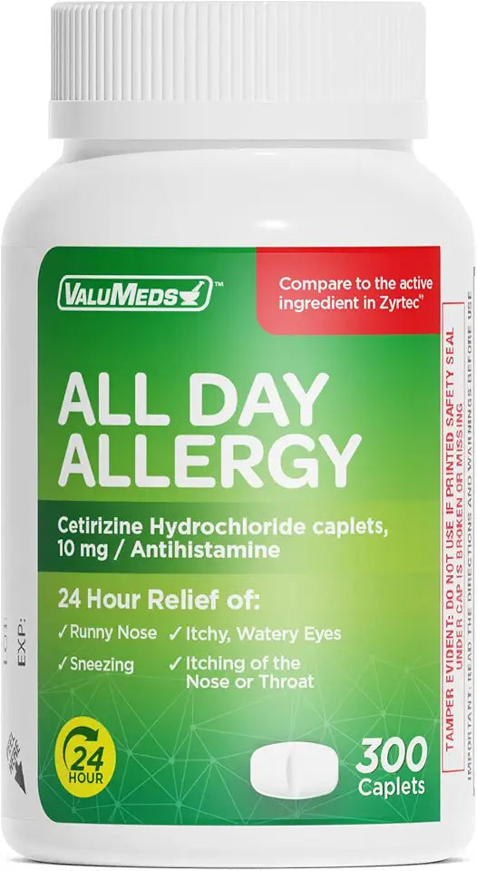 24-Hour Allergy Medicine 300-Count Cetirizine HCl 10mg Caplets F288